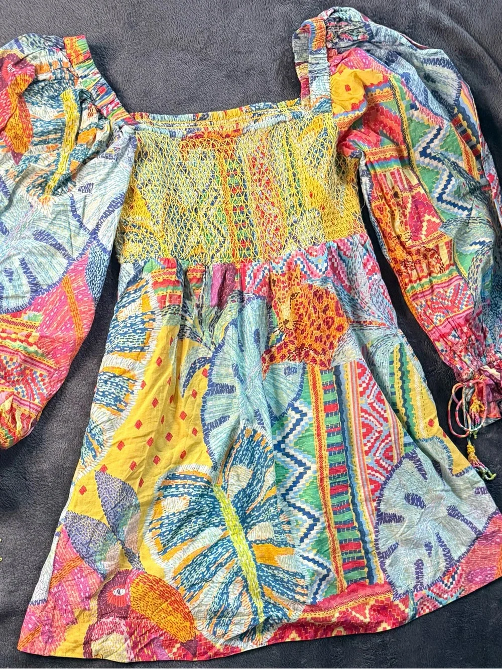 Farm Rio. Women’s Multicolor Boho Smocked Peasant dress - Picture 11 of 16